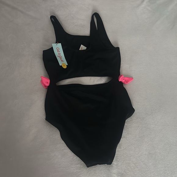 Black One-Piece Swimsuit with Pink Accents - Picture 3 of 3
